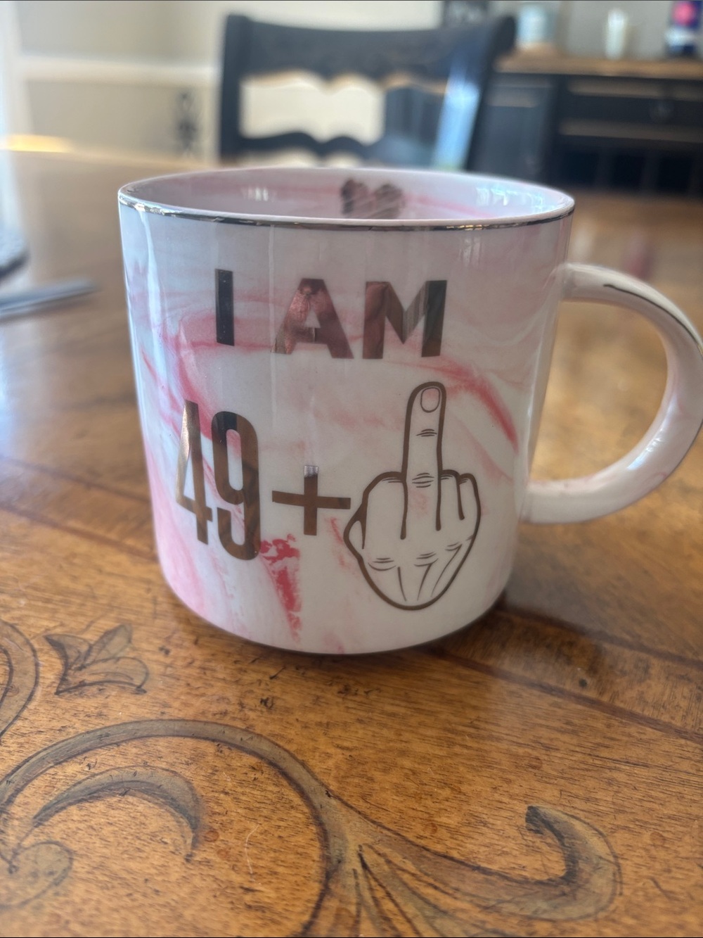 I AM 49+ Pink Marble Ceramic Coffee Mug